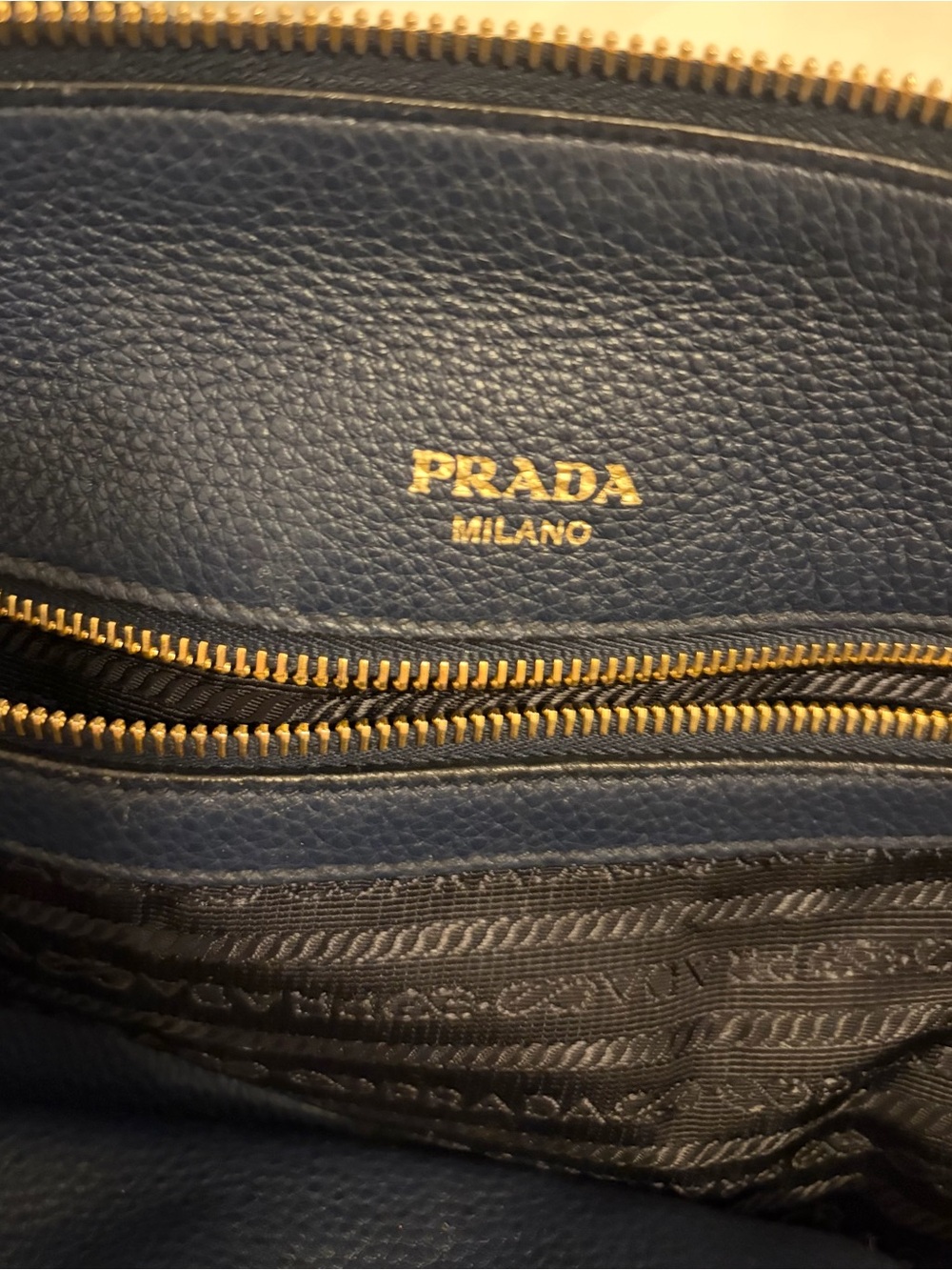 Prada Vitello Daino 2 Strap Navy Leather Bag with Striped Strap - Picture 3 of 10